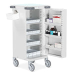 Bristol Maid single door pharmacy trolley with high security bolt lock and 16 LA trays