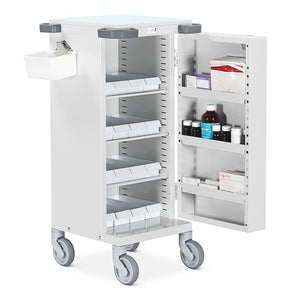 Bristol Maid single door pharmacy trolley with high security bolt lock and 16 LA trays