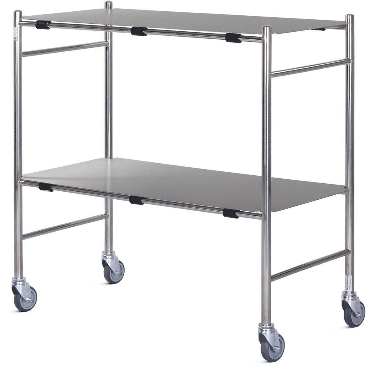 S.steel dressing trolley,900mm,removable,flat s.steel shelves