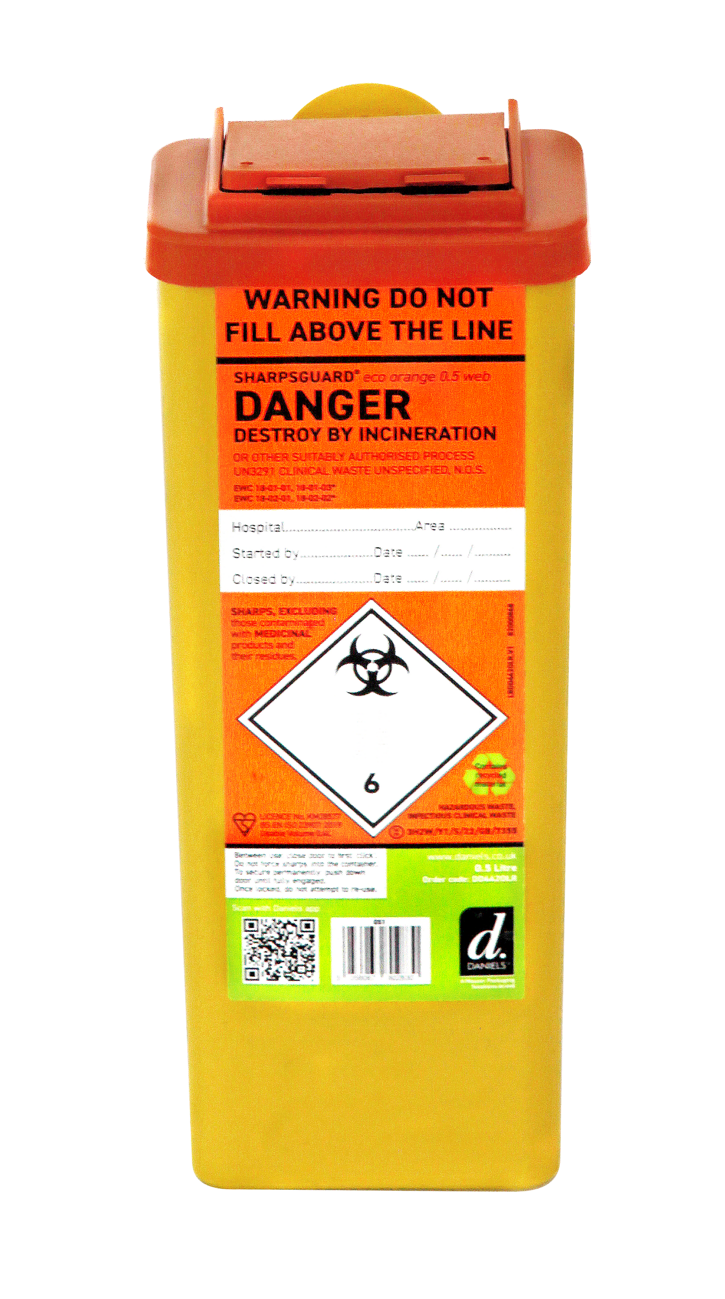 Sharpsguard Orange 0.5 Ltr Sharps Bin with Needle Remover