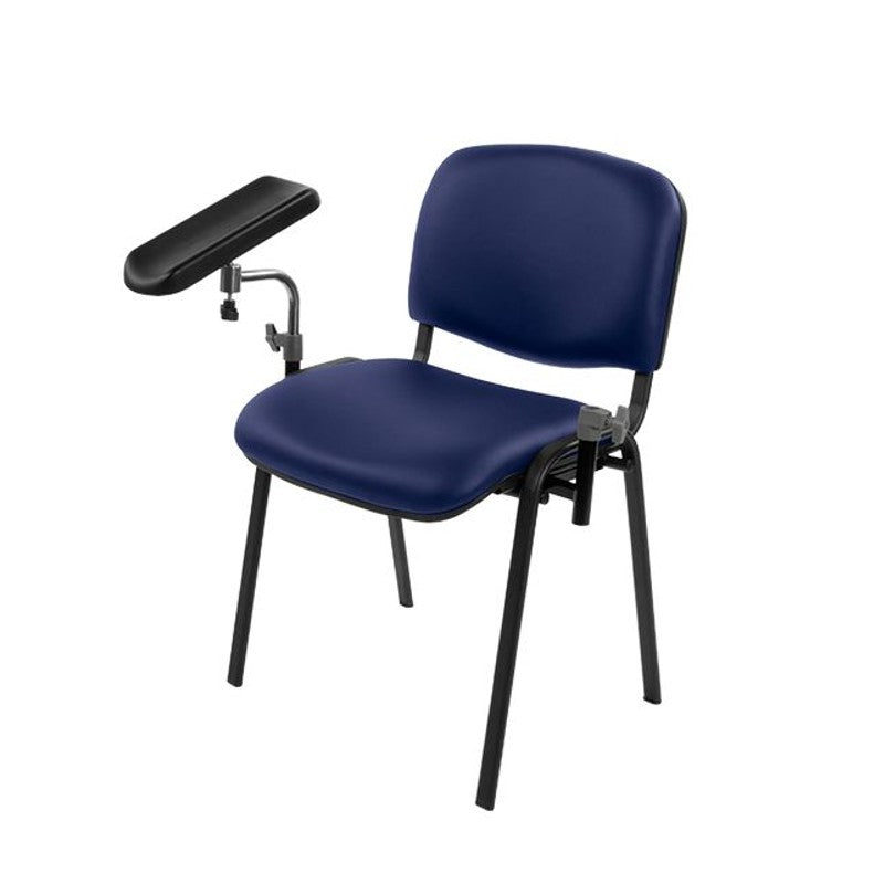 Bristol Maid fixed height phlebotomy chair in blue vinyl with adjustable armrest