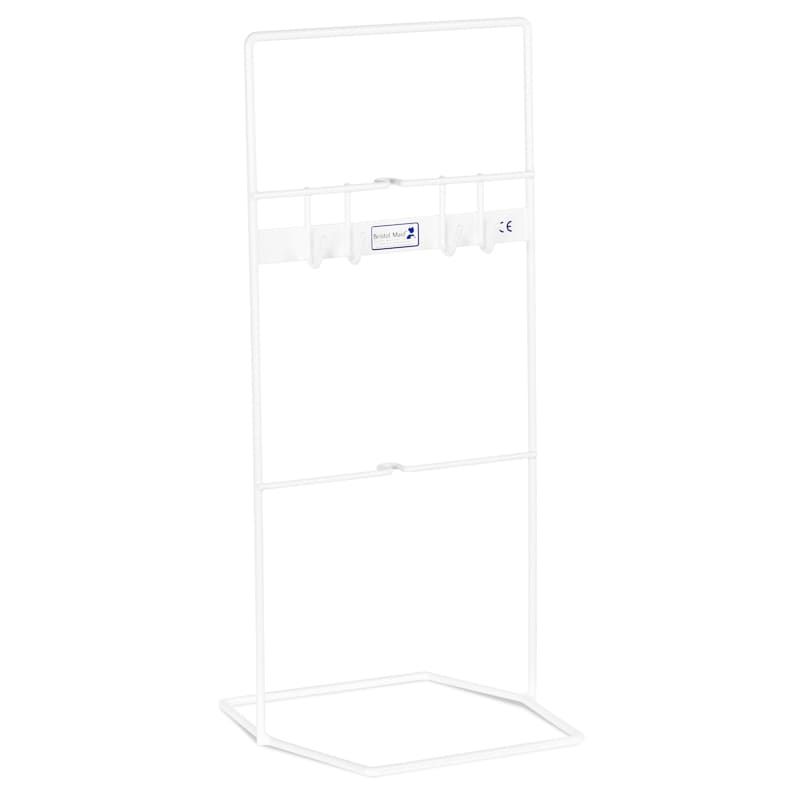 Bristol Maid free standing catheter bag holder in white plastic coated wire