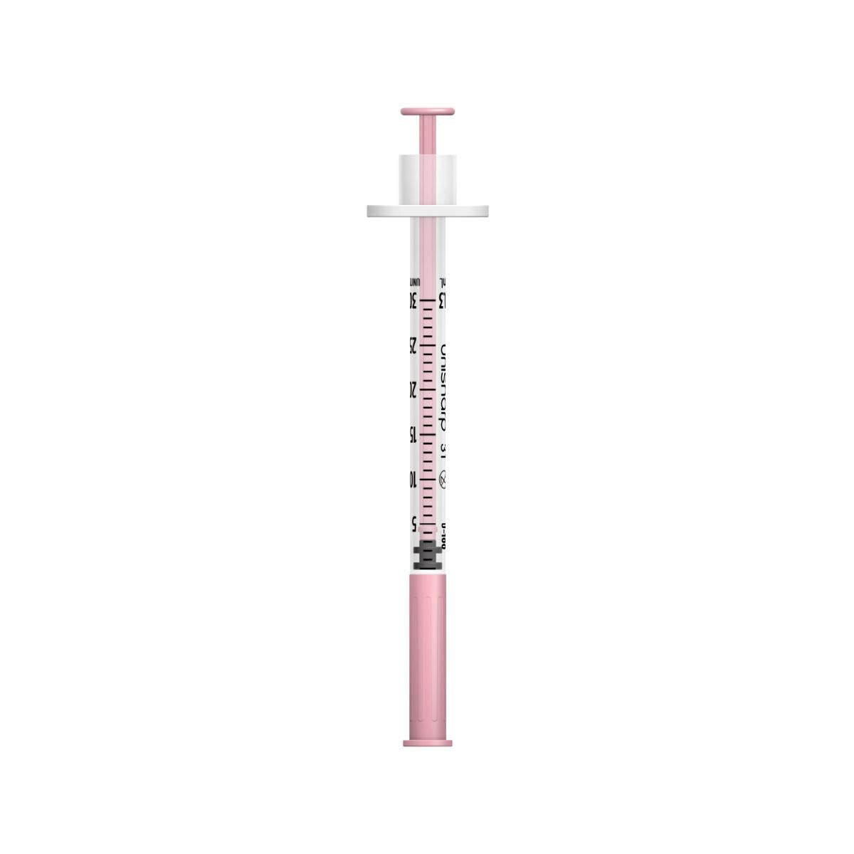 Unisharp 31G 0.3mL Fixed Needle Syringe - Pink Box of 100