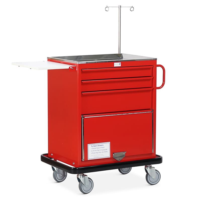 Bristol Maid WT200 red mild steel resuscitation trolley with drawers and infusion pole