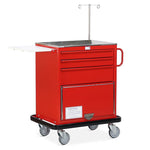Bristol Maid WT200 red mild steel resuscitation trolley with drawers and infusion pole