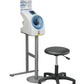 A&D Medical TM-2657P waiting room upper arm blood pressure monitor with stand and chair, ready for patient use.