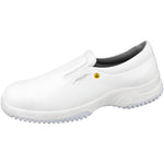 White Abeba Uni6 microfibre slip-on occupational shoes with a sleek, comfortable design suitable for workplace safety.
