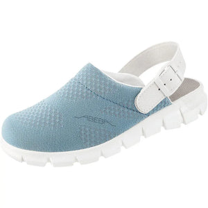 Light blue Abeba Occupational Shoe Dynamic Clog with slip-resistant sole and comfortable design for work environments.