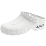 White Abeba autoclavable clog shoes with slip-on design and durable, easy-to-clean material for healthcare or foodservice use.