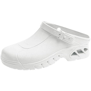 White Abeba autoclavable clog shoes with slip-on design and durable, easy-to-clean material for healthcare or foodservice use.