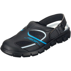 Abeba DYNAMIC A® Micro Medical Clogs in black and blue with breathable inlay for comfortable foot support and hygiene.