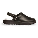 Black leather Abeba Original Smooth Clog shoes with a rounded toe and slip-on design, size 47.