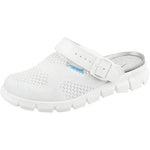 White knitted textile occupational shoes Dynamic Clog by Abeba, featuring a comfortable, supportive design for workplace safety.