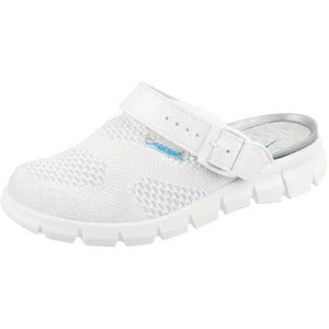 White knitted textile occupational shoes Dynamic Clog by Abeba, featuring a comfortable, supportive design for workplace safety.