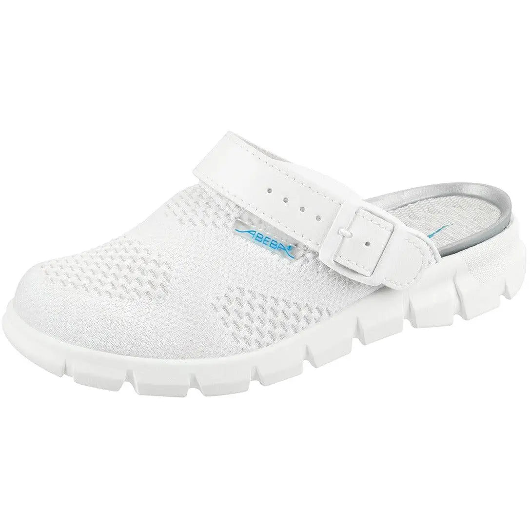 White knitted textile occupational shoes Dynamic Clog by Abeba, featuring a comfortable, slip-resistant design for professional use.
