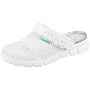 White knitted textile occupational shoes Dynamic Clog by Abeba, featuring a comfortable, slip-resistant design for professional use.