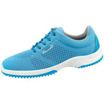 Blue knitted textile occupational shoes by Abeba Uni6, featuring comfortable and durable design for workplace safety and support.