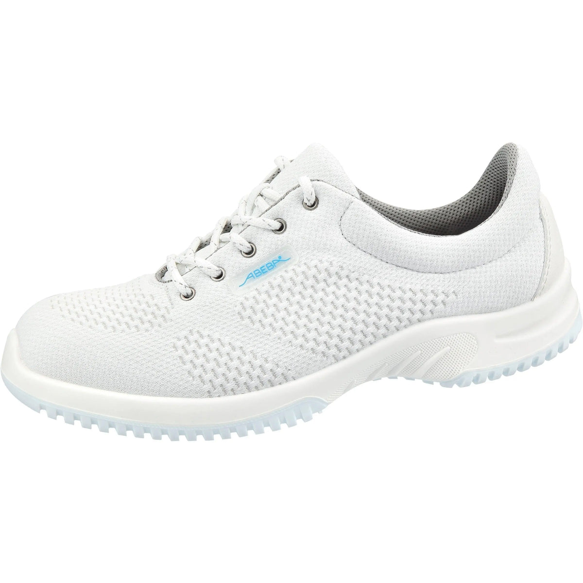 Abeba Occupational Shoes Uni6 low shoe in white knitted textile with a sleek design and slip-resistant sole.