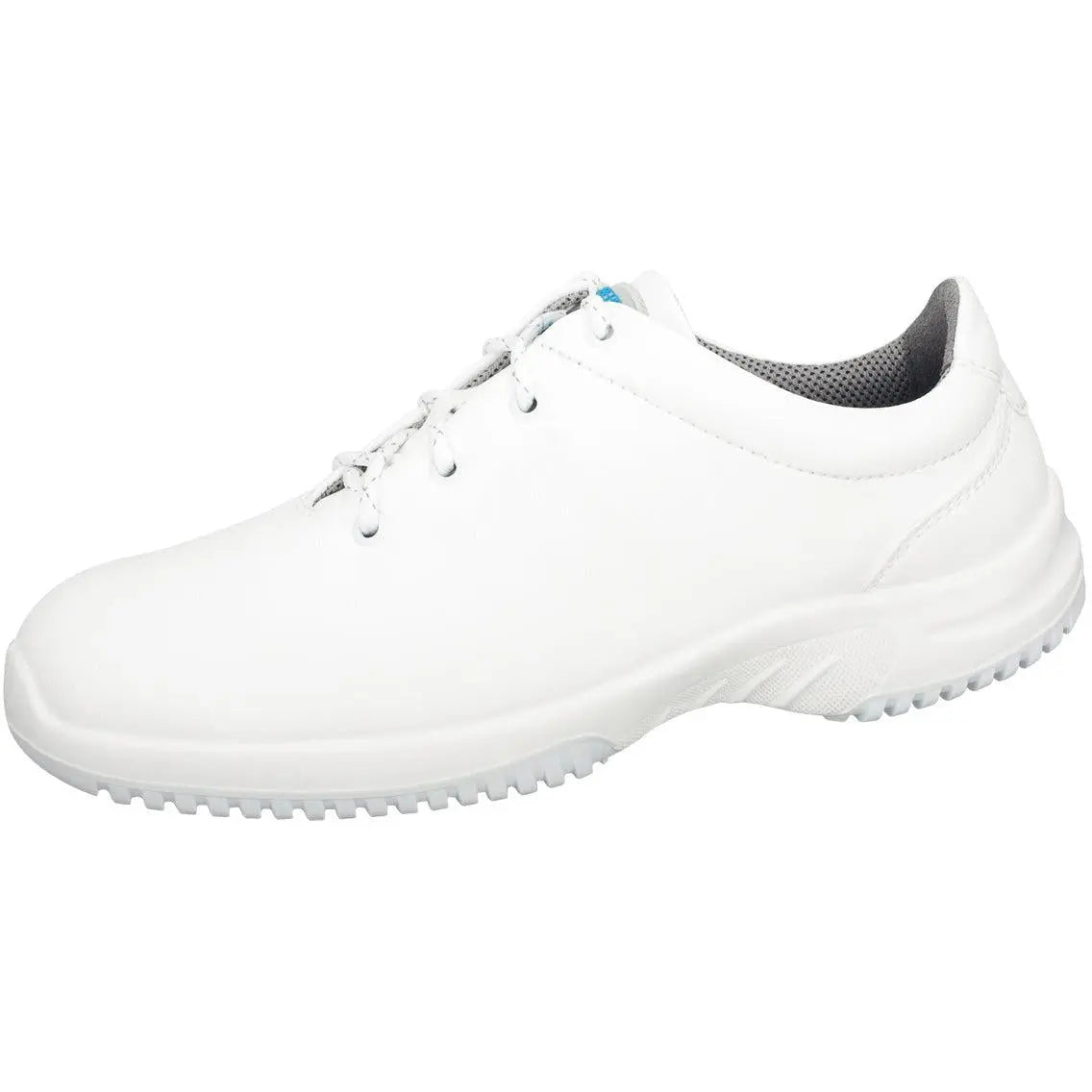 Abeba Uni6 low occupational shoes in white microfiber with supportive design and slip-resistant soles.
