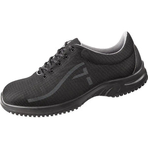 Black Abeba occupational Uni6 Low Show shoes with breathable textile upper, designed for comfort and safety in work environments.
