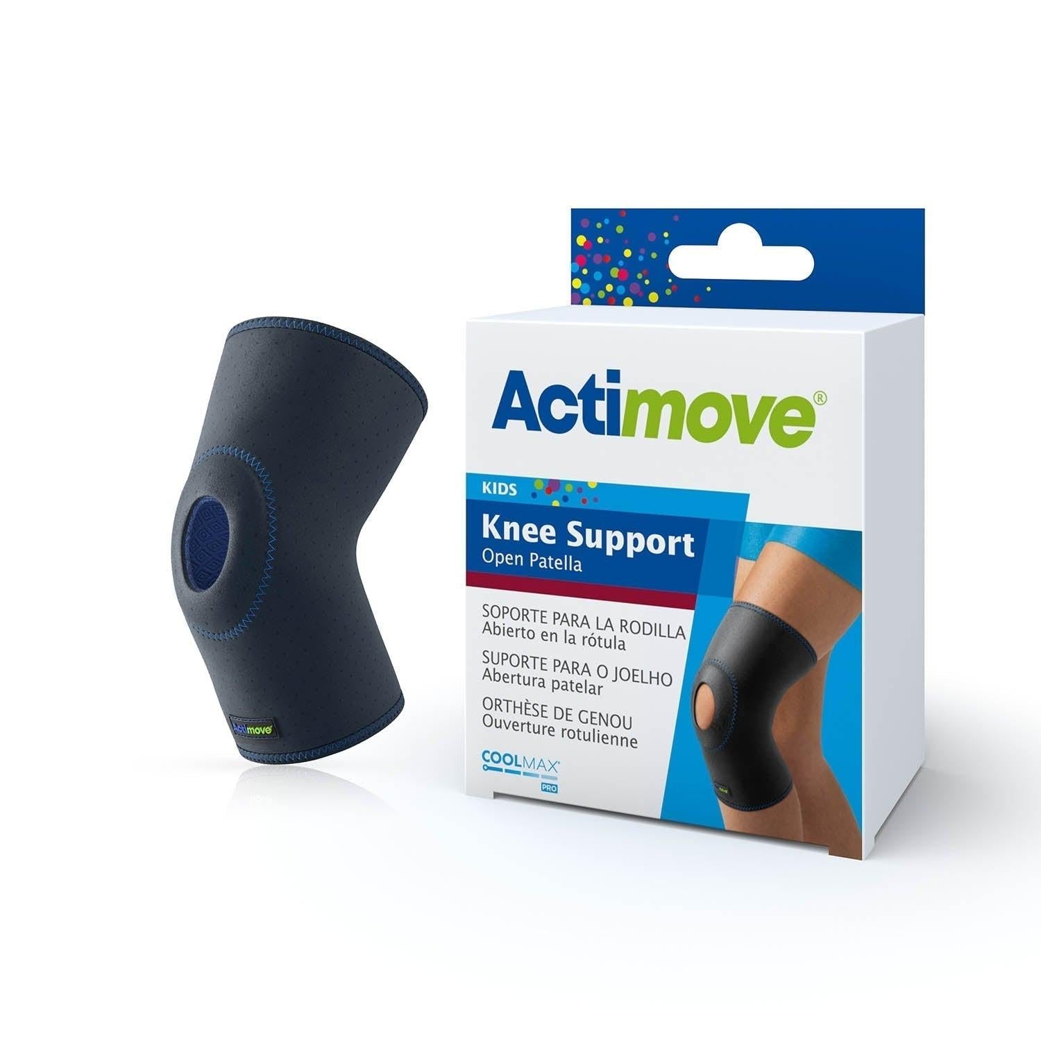 Child wearing Actimove® Knee Support for Kids, designed to provide stability and compression for young knees.
