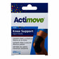 Actimove Kids knee support in blue, with adjustable straps and open patella design for children’s knee stabilization and support.