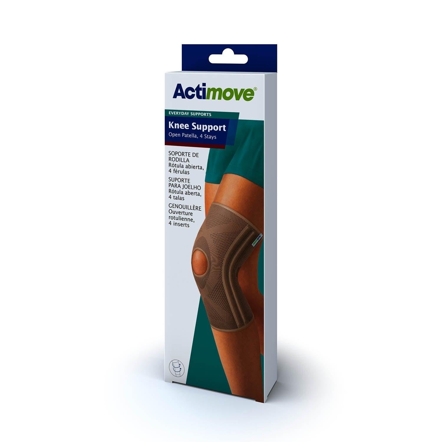 Actimove knee support with open patella and 4 stays, providing everyday stability and compression for knee joint support.