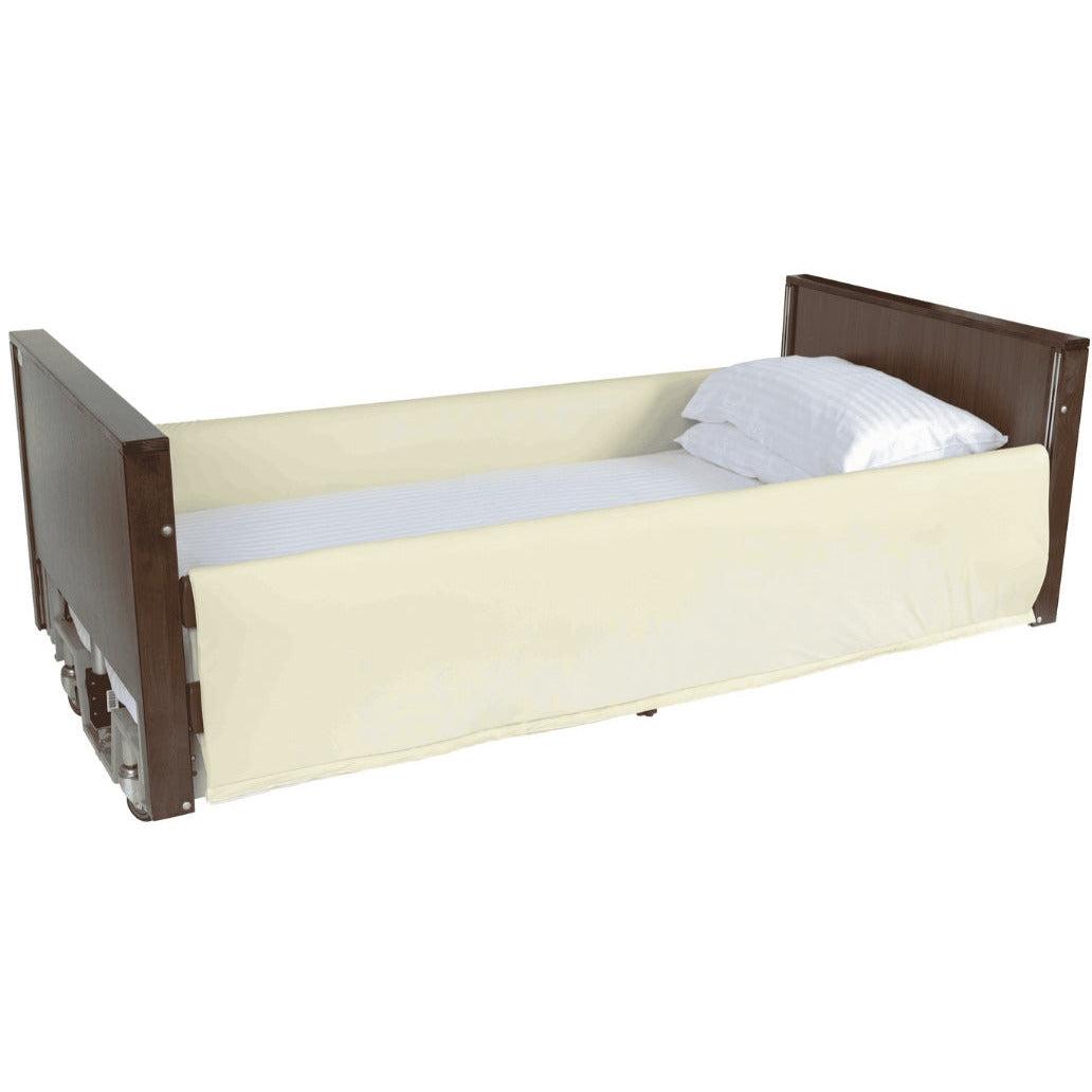 Pair of Alerta 2-Bar Mesh Bed Rail Bumpers with Zip Faten extension, showing mesh fabric and reinforced metal bars for safety.