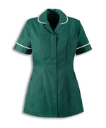 Traditional Nurses Tunic with Contemporary Cut - Bottle Green & White Trim