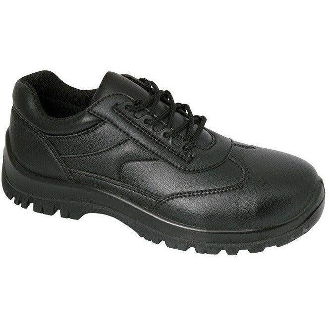 Alexandra Safety Trainer shoe in black with safety toe cap and slip-resistant sole, designed for workplace safety and comfort.