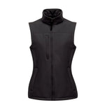 Alexandra Regatta Flux women's softshell body warmer, black with full zip and high collar, designed for outdoor warmth and comfort.