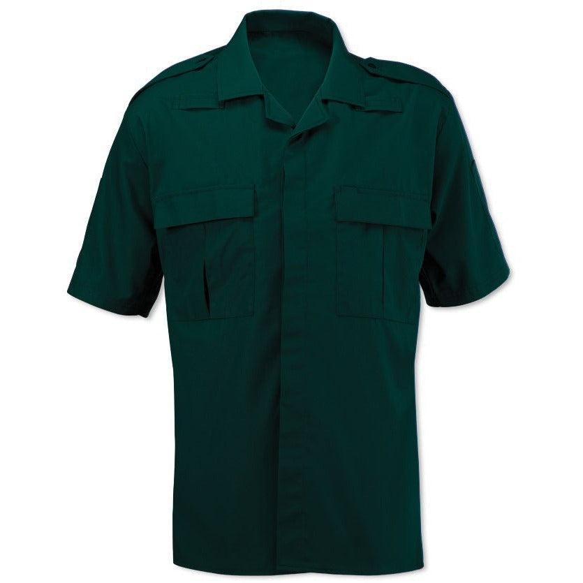 Men's dark green ambulance shirt by Alexandra, featuring short sleeves and medical-themed design, casual and professional style.