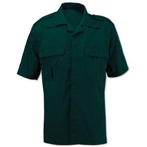 Men's dark green ambulance shirt by Alexandra, featuring short sleeves and medical-themed design, casual and professional style.