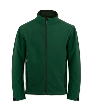 Men's Alexandra softshell jacket in bottle green, showing a close-up of the lightweight, water-resistant outer fabric.