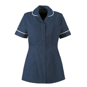 Navy blue traditional nurses tunic with contemporary cut from Alexandra, featuring a fitted design and practical front pockets.