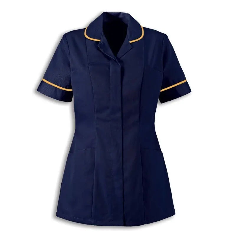 Alexandra traditional nurses tunic in navy blue with a contemporary cut, featuring a fitted design and practical pockets.