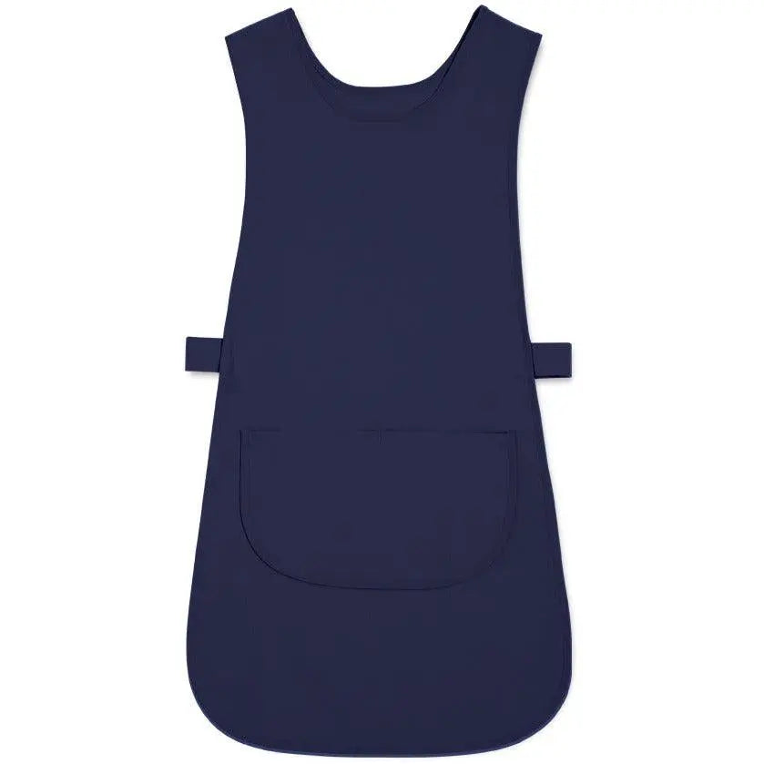 Alexandra long length tabard with pocket, shown hanging with side view, made of durable fabric, ideal for professional or casual wear