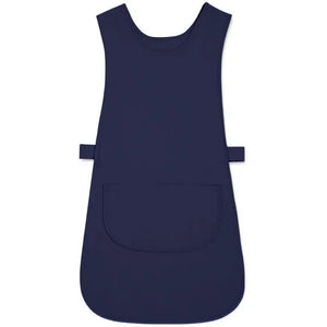 Alexandra long length tabard with pocket, shown hanging with side view, made of durable fabric, ideal for professional or casual wear