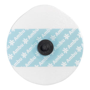 Ambu White Sensor 4500M ECG electrodes, bag of 30, showing adhesive pads and cable connectors for medical monitoring.