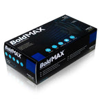 Aurelia® Bold MAX black nitrile gloves in extra large size, powder-free, shown in a box of 50.