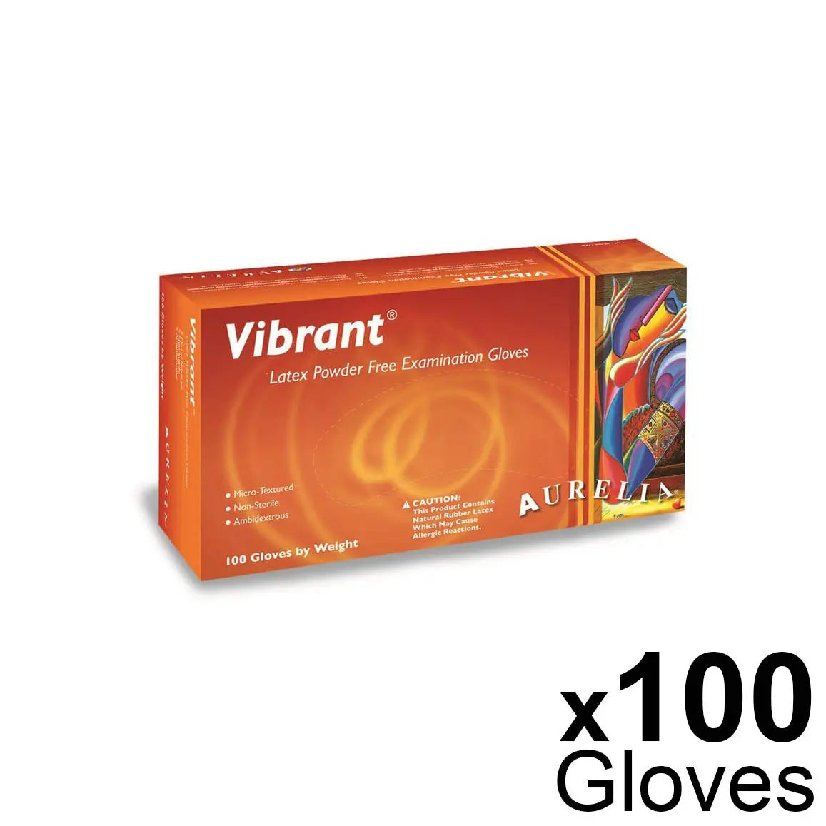 Aurelia Vibrant 100 Micro Textured Latex Examination Gloves 5.7g - Powder-Free - Medium (100)