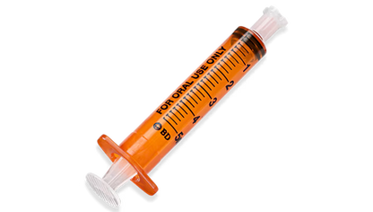 Becton Dickinson 5 mL amber oral syringe with tip cap, box of 100, used for precise liquid medication administration