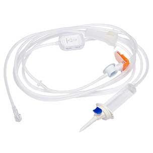 Becton Dickinson Alaris VP Series low sorbing set with 15μm drip chamber filter and 0.2μm inline filter for infusion systems.