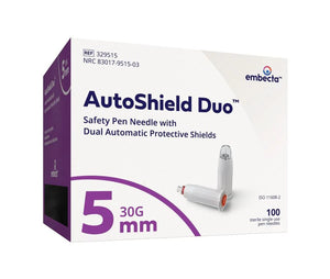 Becton Dickinson BD AutoShield Duo safety pen needle 0.30mm 30G, 5mm length, pack of 100 for insulin injections