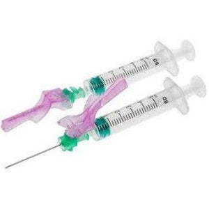 BD Eclipse 21G needle and 3ml Luer-Lok syringe shown, sterile medical needle and syringe for injections by Becton Dickinson.