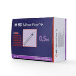 BD Micro Fine+ 0.5ml U100 insulin syringe with 30 gauge needle, 8mm length, set of 100 for precise insulin injection.