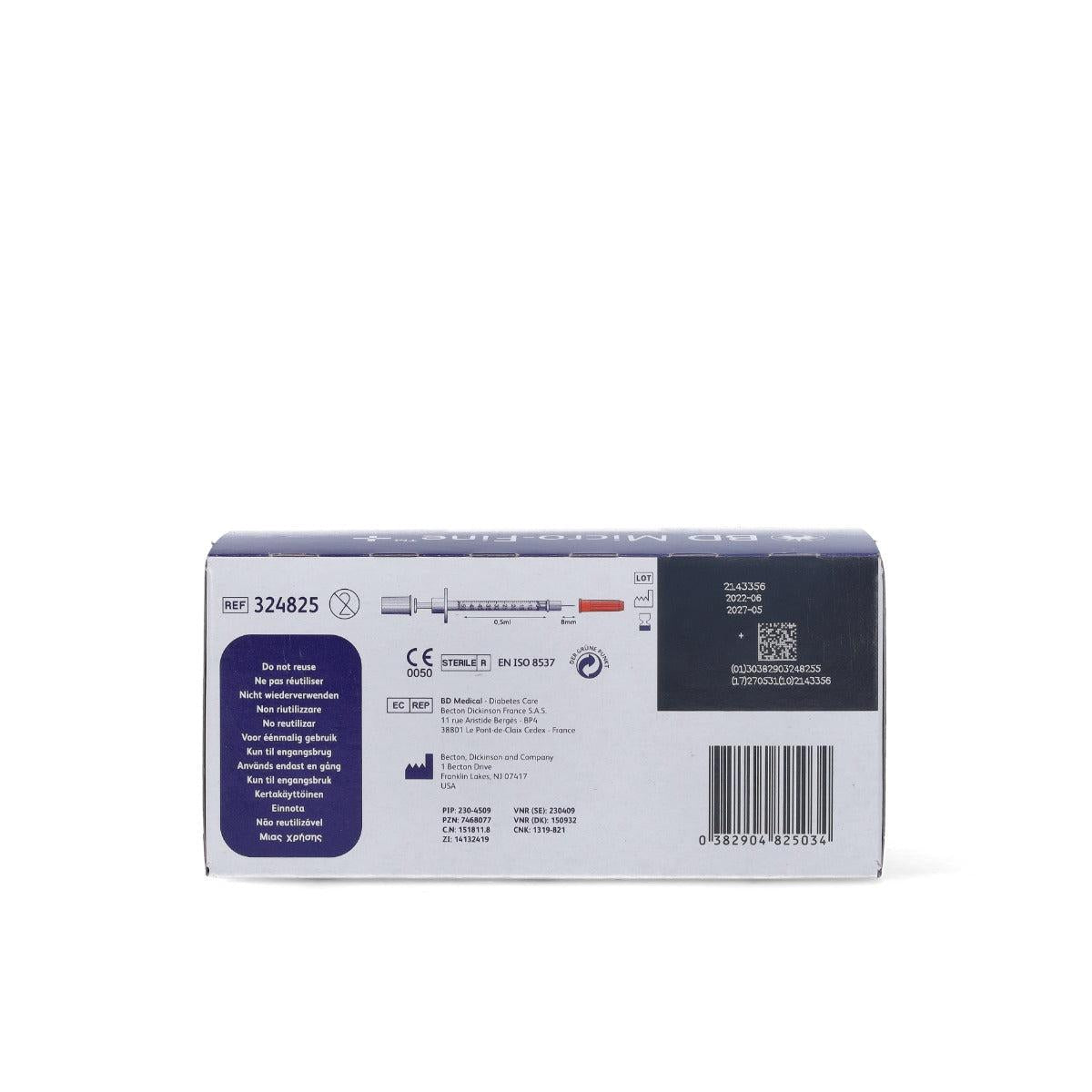 BD Micro Fine+ 0.5ml U100 insulin syringe with 30g x 8mm needle, sterile, for accurate insulin injections, 100-pack.