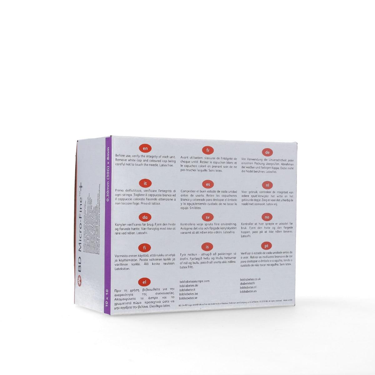 Becton Dickinson BD Micro Fine+ 0.5ml U100 insulin syringe with 30g needle, 8mm length, 100-pack for precise insulin injections