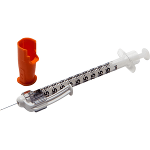 BD SafetyGlide safety insulin syringe with 29G needle, 1ml capacity, 0.5 inch length, pack of 100