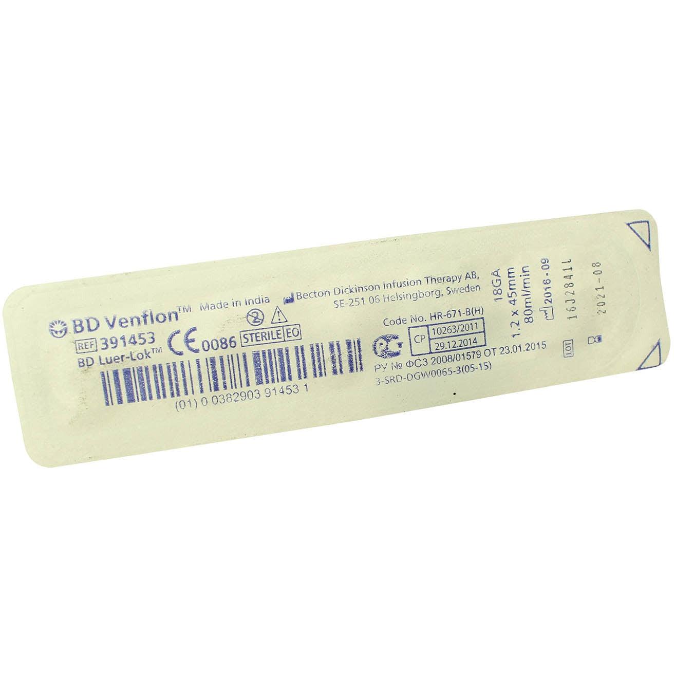 BD Venflon Peripheral IV Catheter Ported 18g, 45mm Winged - Single